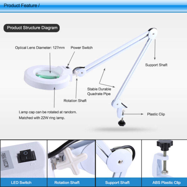 Desk Clamp Mount Magnifier Lamp features